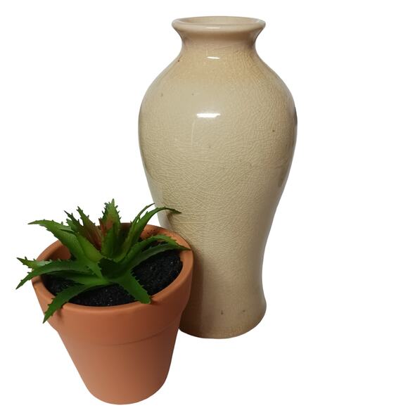Beige Pottery Vase Rustic Art Deco Distressed 6" Vintage Decor 🌾 - Picture 1 of 14